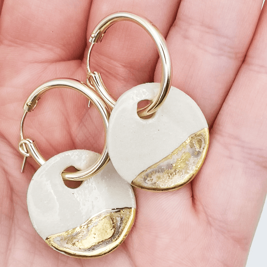 Boucles d'oreilles gold filled pendante pour femme blanc et or