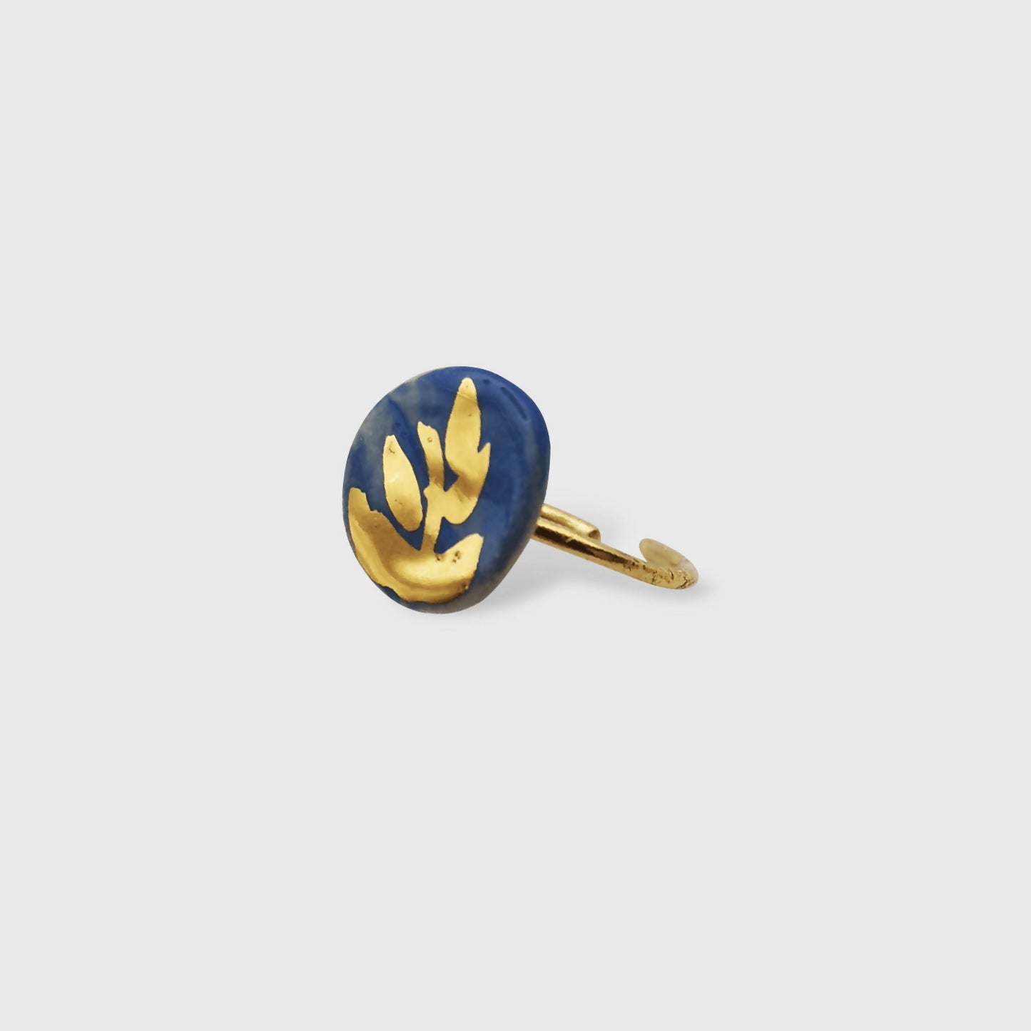 Bague bleu Klein or fait main branche artisan france Corinne Ceramique