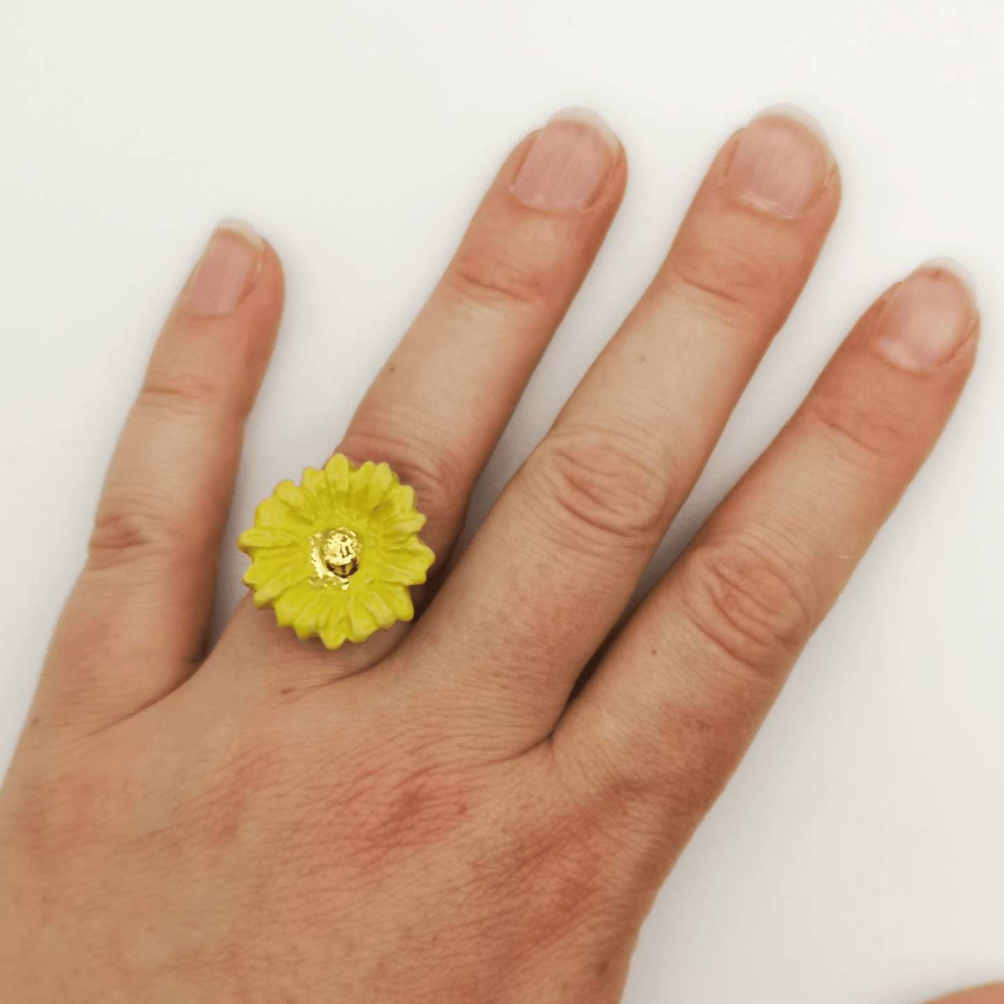 Bague jaune or fleur marguerite made in france Provence fait main