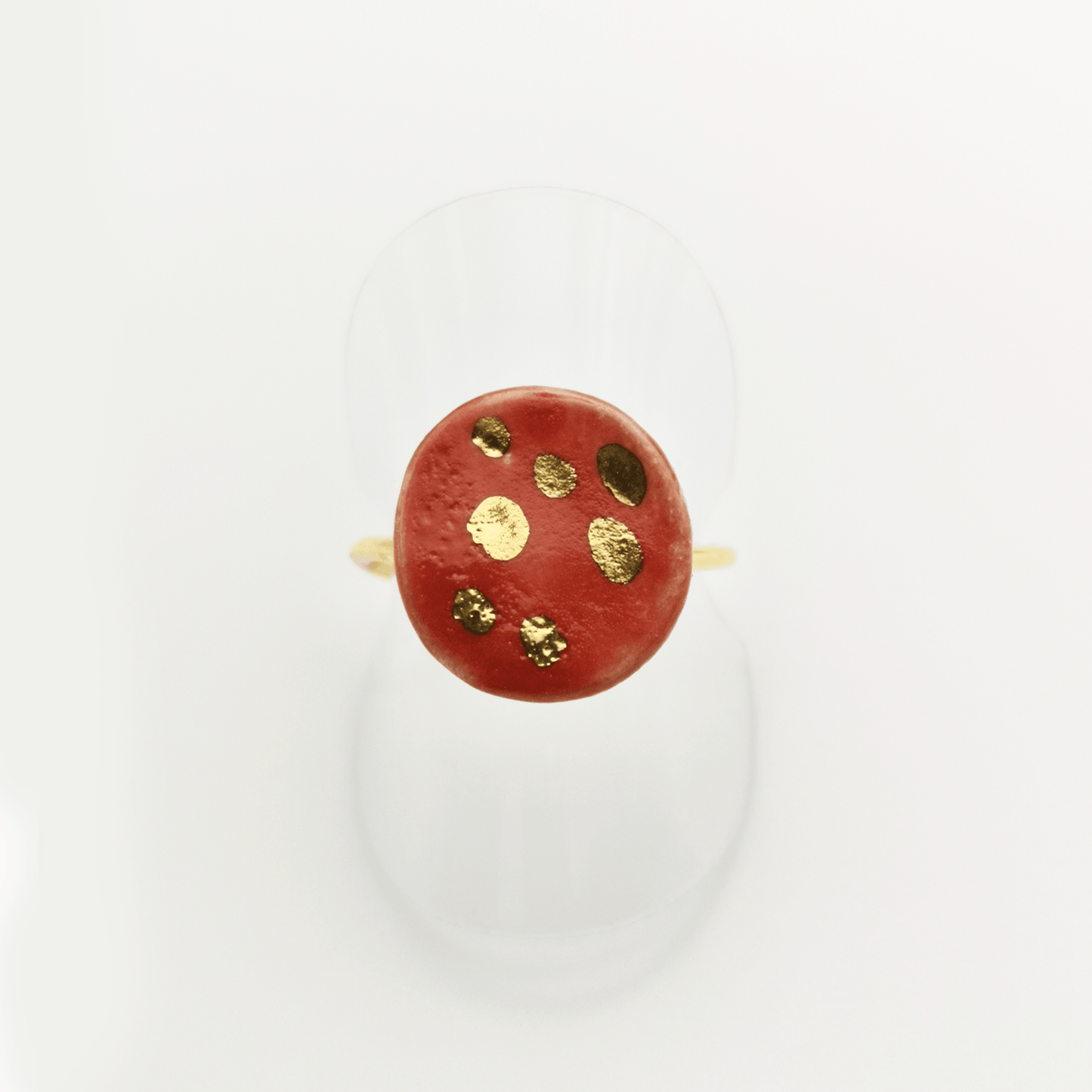 Bague fine or rouge corail a pois made in france