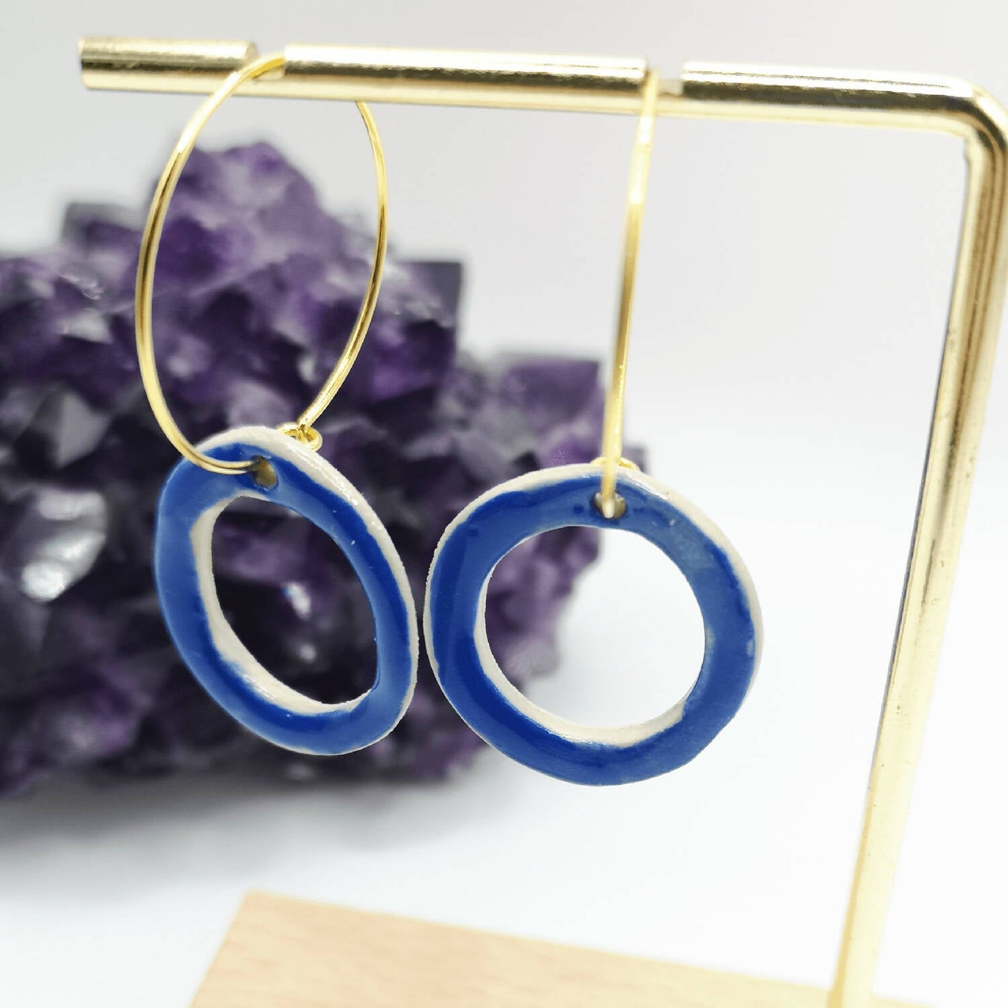 Boucles d oreilles bleu cercle moderne corinne ceramique aix en provence artisanat d exception luxe