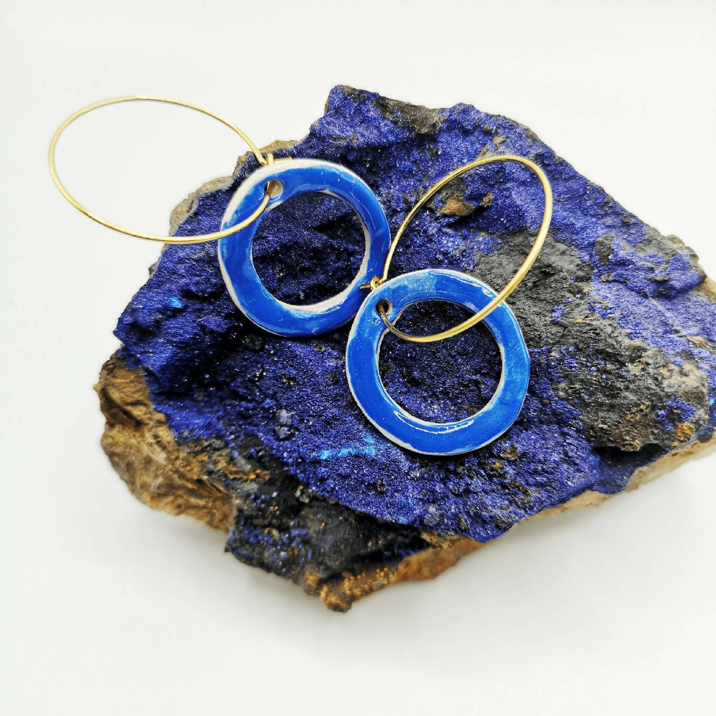Boucles d oreilles bleu cercle moderne corinne ceramique aix en provence cadeau pour femme