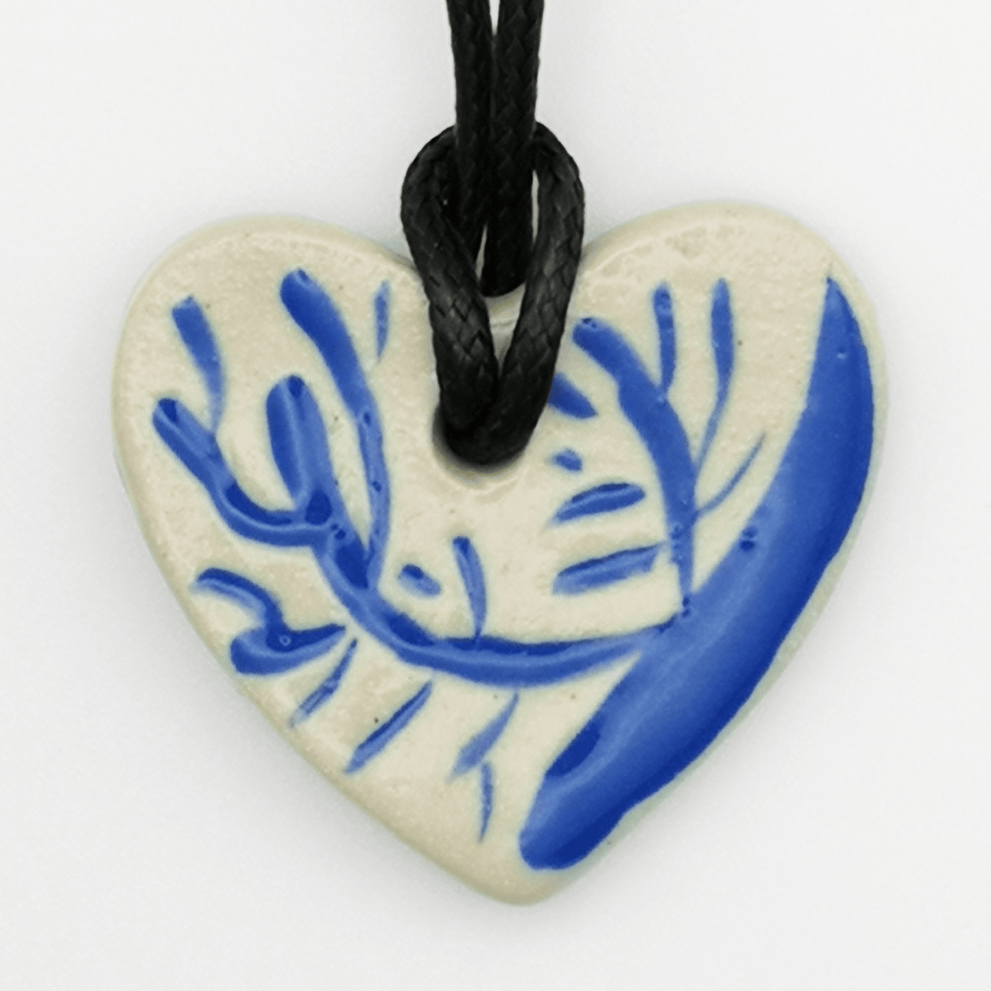 Collier bleu blanc Nuances Artistiques Pendentif Blanc avec Détails Bleus Klein