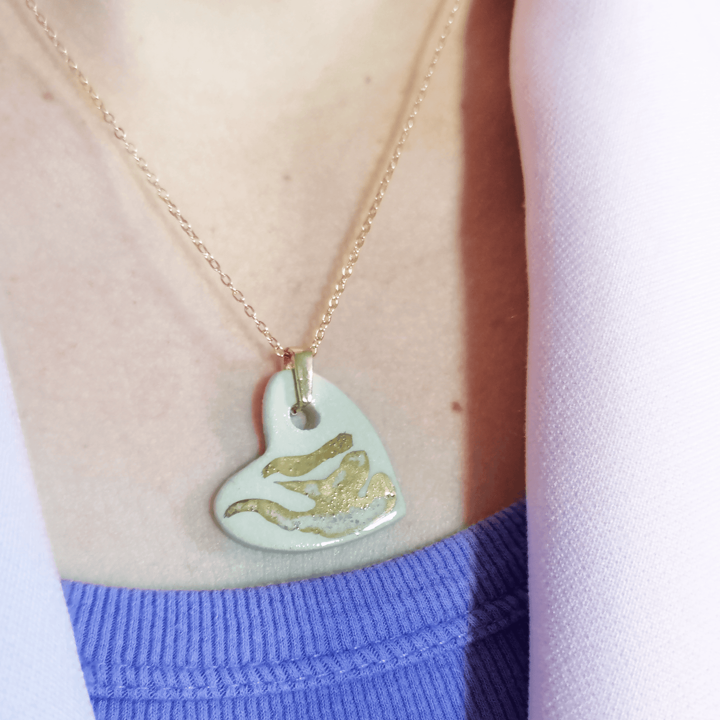 Collier coeur blanc or fait main luxe Corinne Ceramique