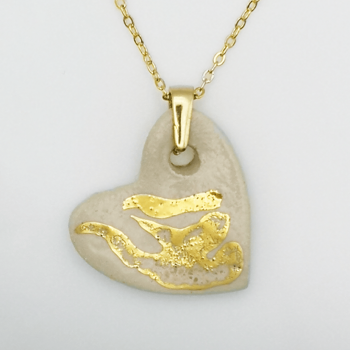 Collier coeur blanc or fait main luxe Corinne Ceramique pour femme