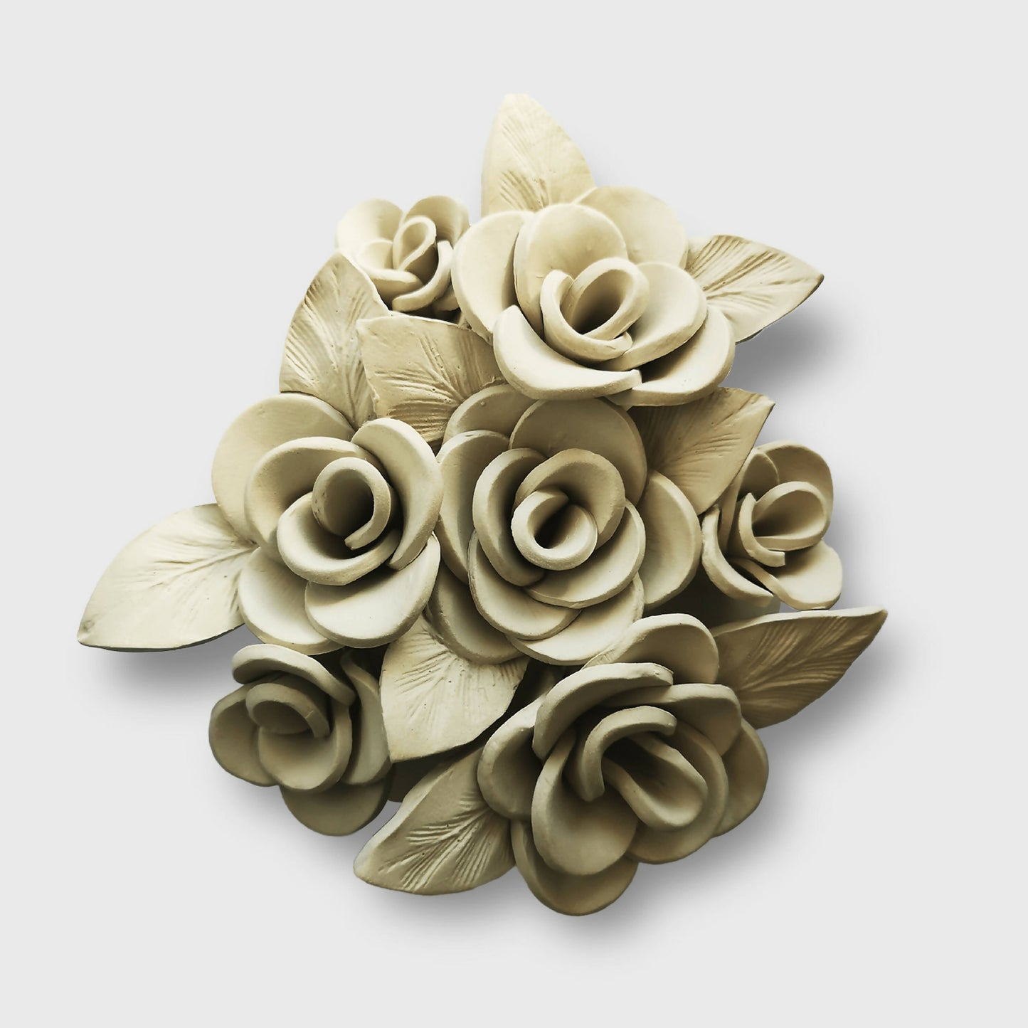 Sculpture Oeuvre d'art Fleur Rose bouquet Applique Mural Argile Provence