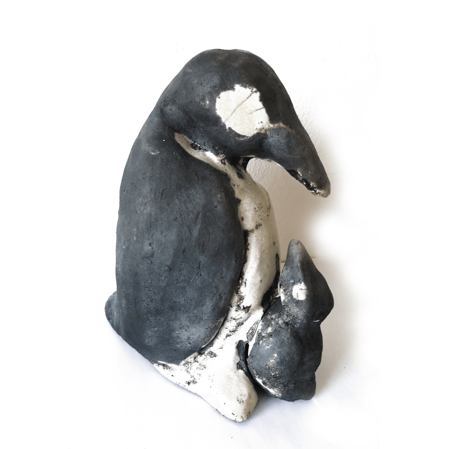 Sulcpture maman pingouin et bebe maternite oeuvre d art unique cadeau Raku