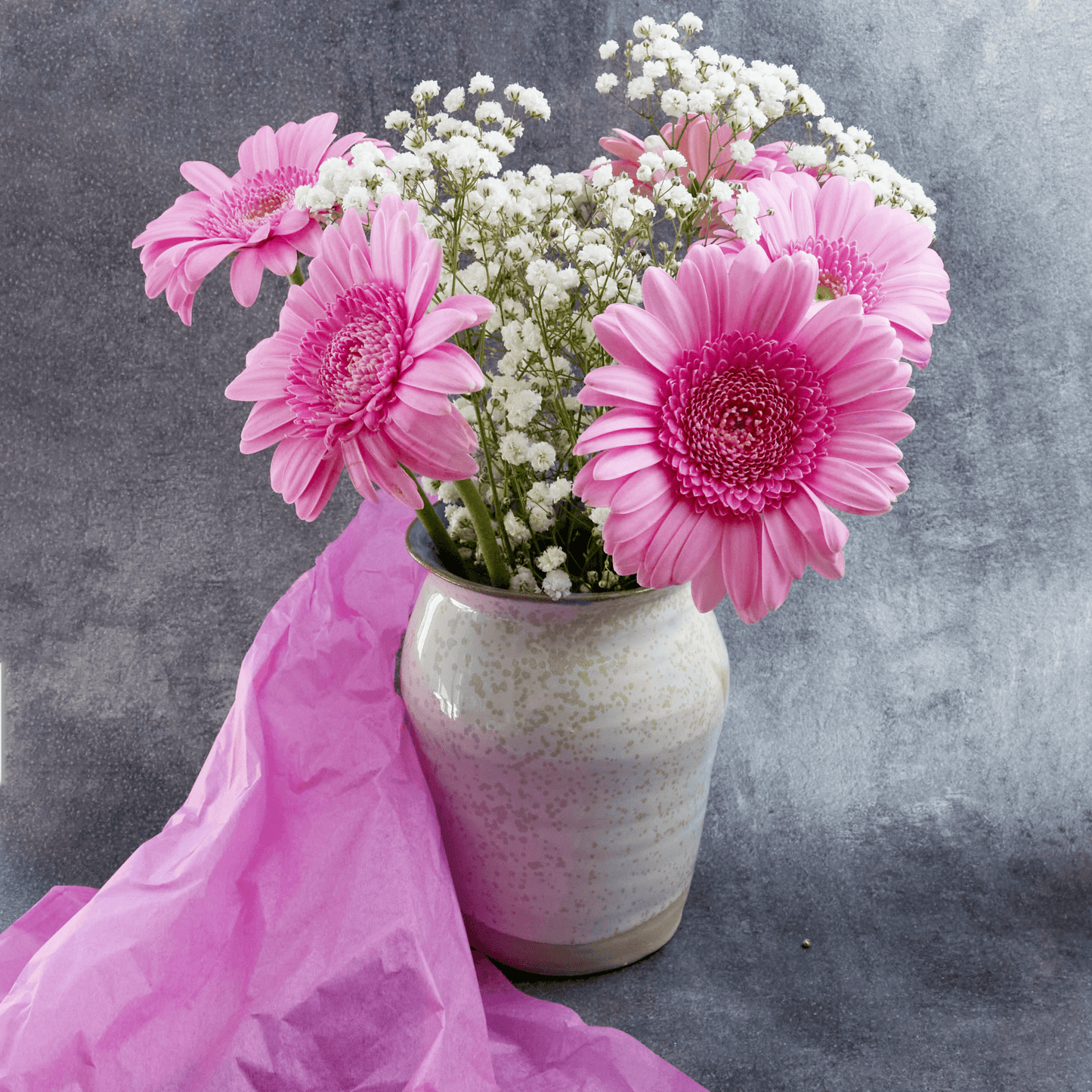 Vase poterie bleu blanc fleur grand fait main argile