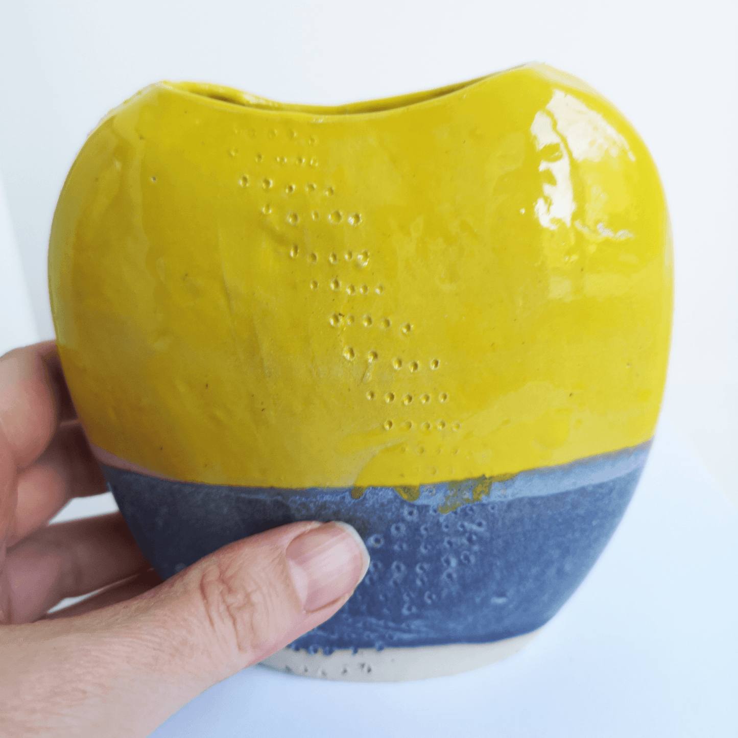 Vase Galet Jaun et Bleu Moderne Artisannat d Exception