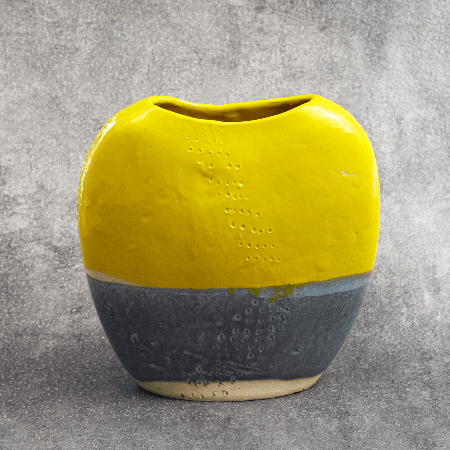 Photo du vase Galet Jaune et bleu Aix en Provence Luxe illustrant son utilisation dans la décoration