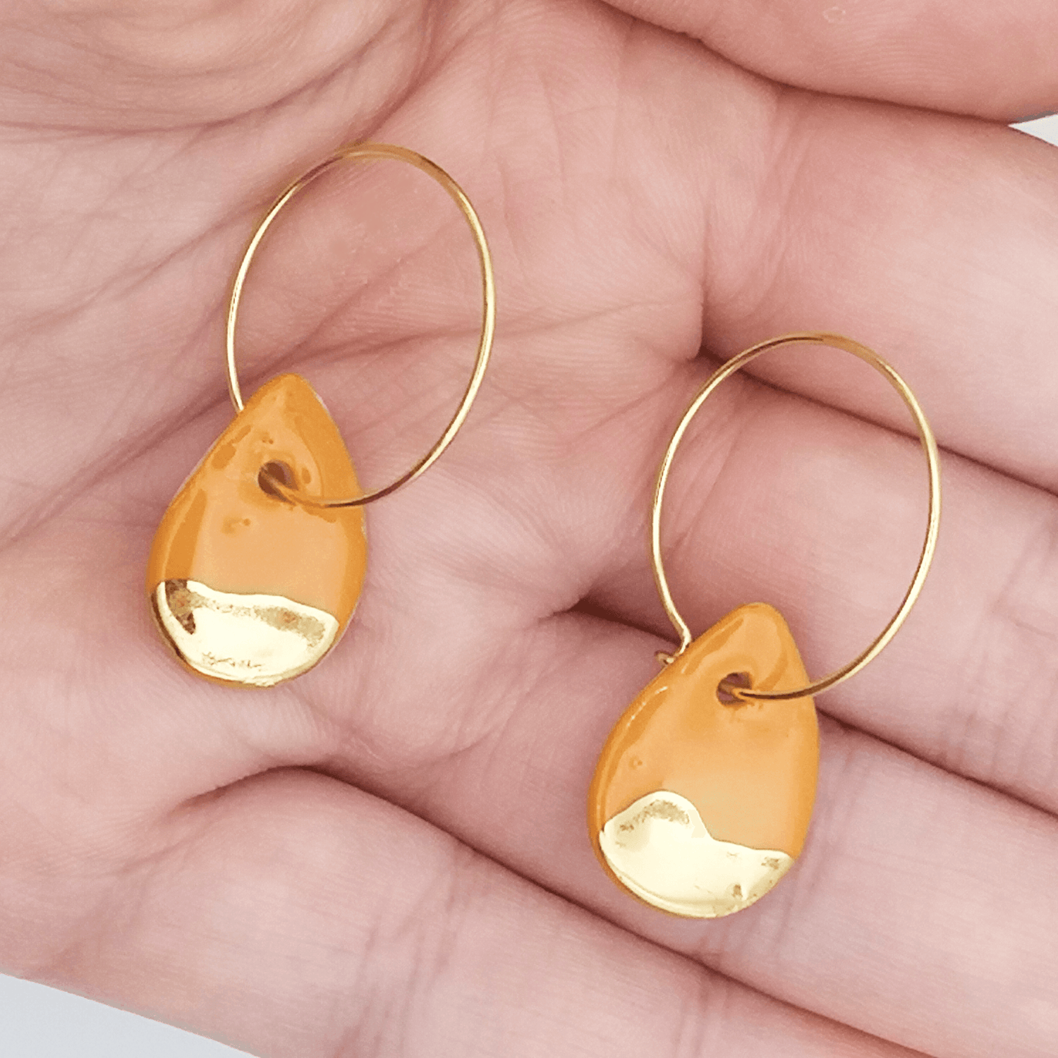 Boucles d'oreilles femme orange or goutte d'eau fait a aix en provence