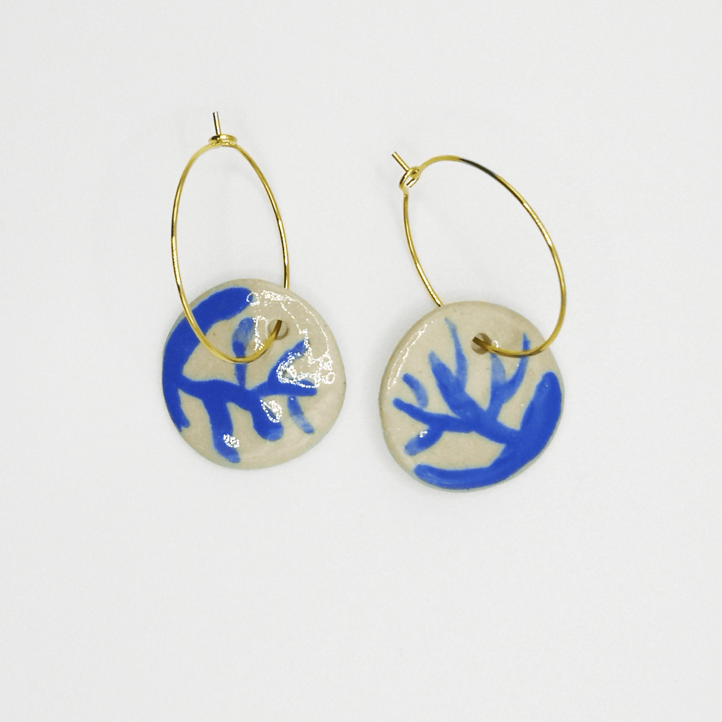 Boucles d'oreilles bleu branche nature Corinne Ceramique argile Aix en Provence