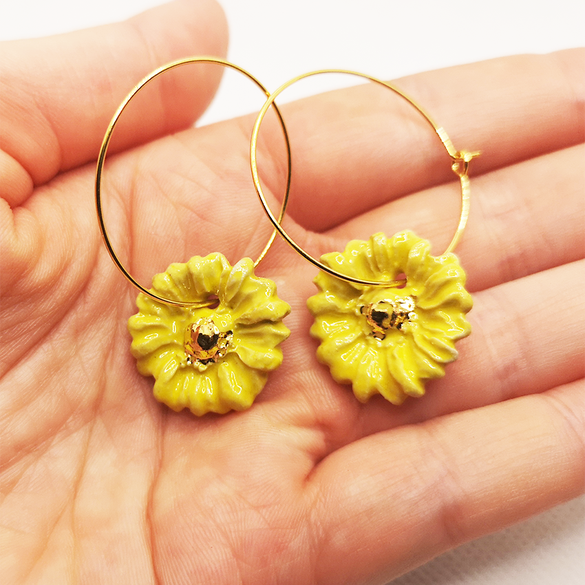 boucles d'oreilles marguerite jaune et or felur pour femme