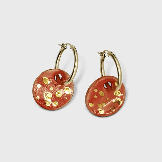 Boucles d'oreilles rouge corail gold filled fait main