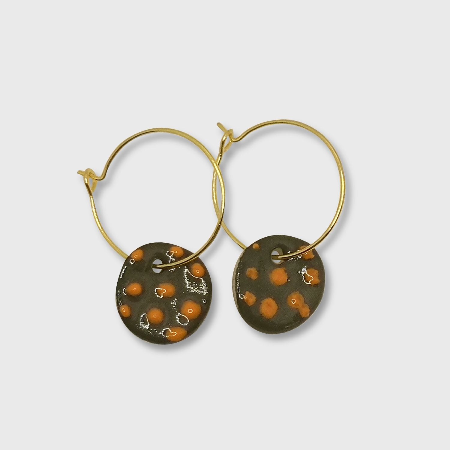 Boucles d'oreilles vertes olives a pois oranges