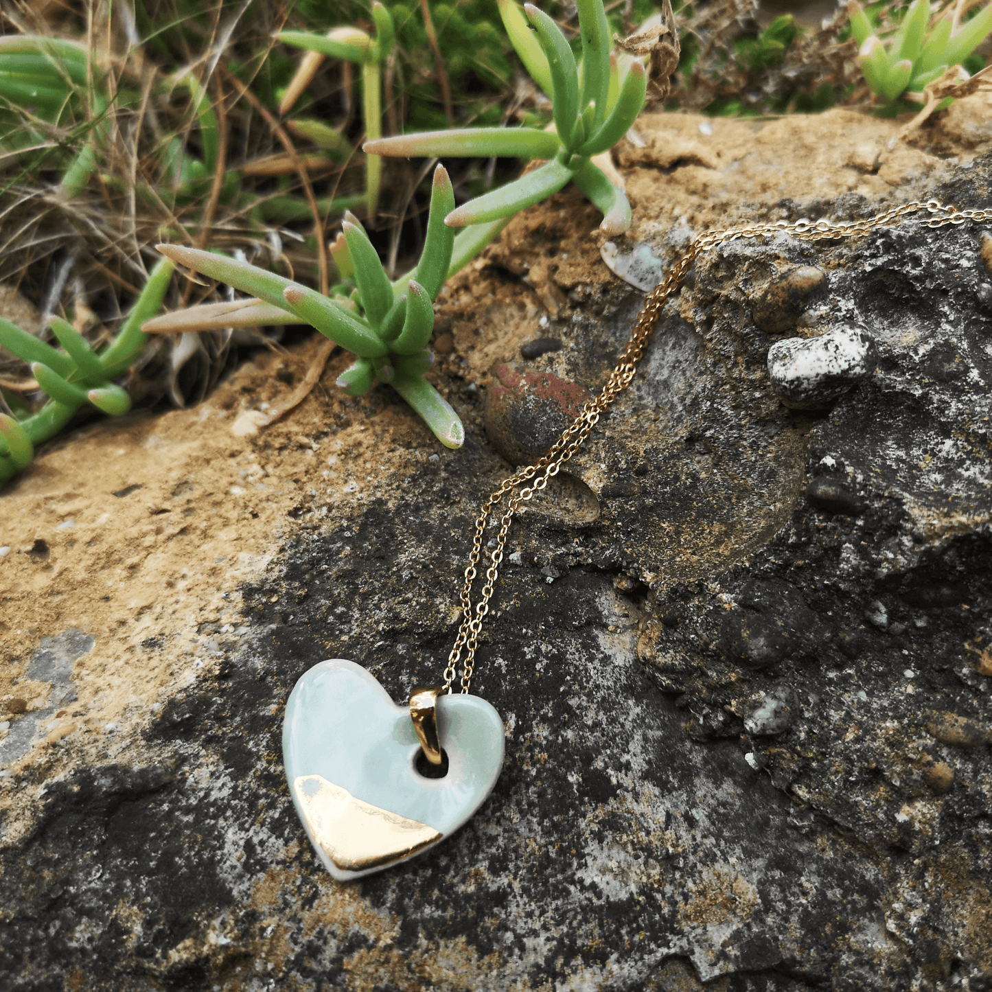 Collier coeur vert or Fait main en Provence