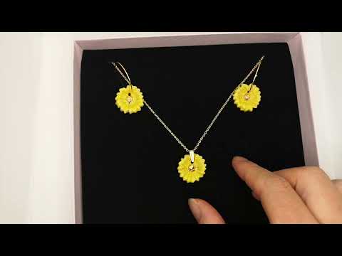 Parure collier et boucles d'oreilles jaune Marguerite pour femme