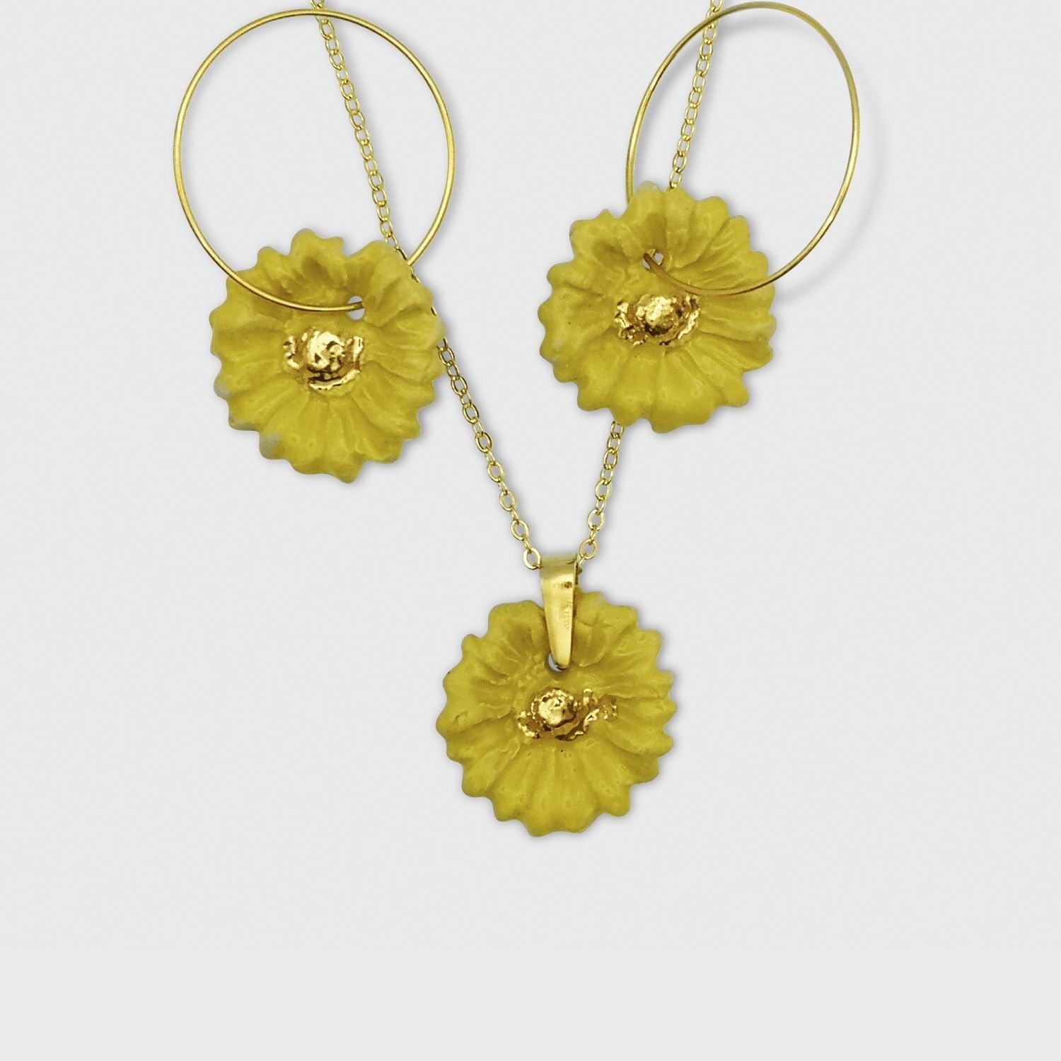 Parure collier et boucles d'oreilles fleurs jaunes Marguerite pour femme Aix en Provence