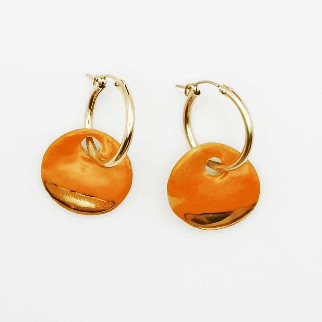 Boucles d'oreilles orange et or gold filled anneaux pendante pour femme