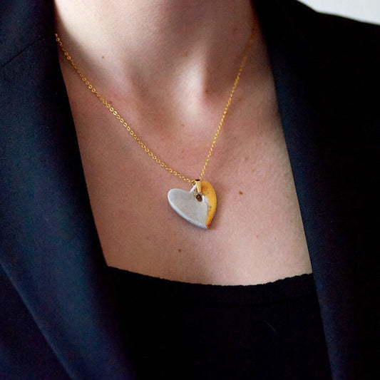 Collier coeur blanc et or elegant chic cadeau pour femme Luxe Artisannat d exception