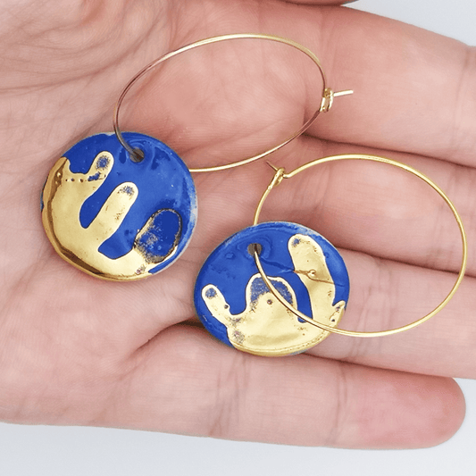 Boucles d'oreilles bleu roi Klein or pendante pour femme insiration mer algue nature Matisse 