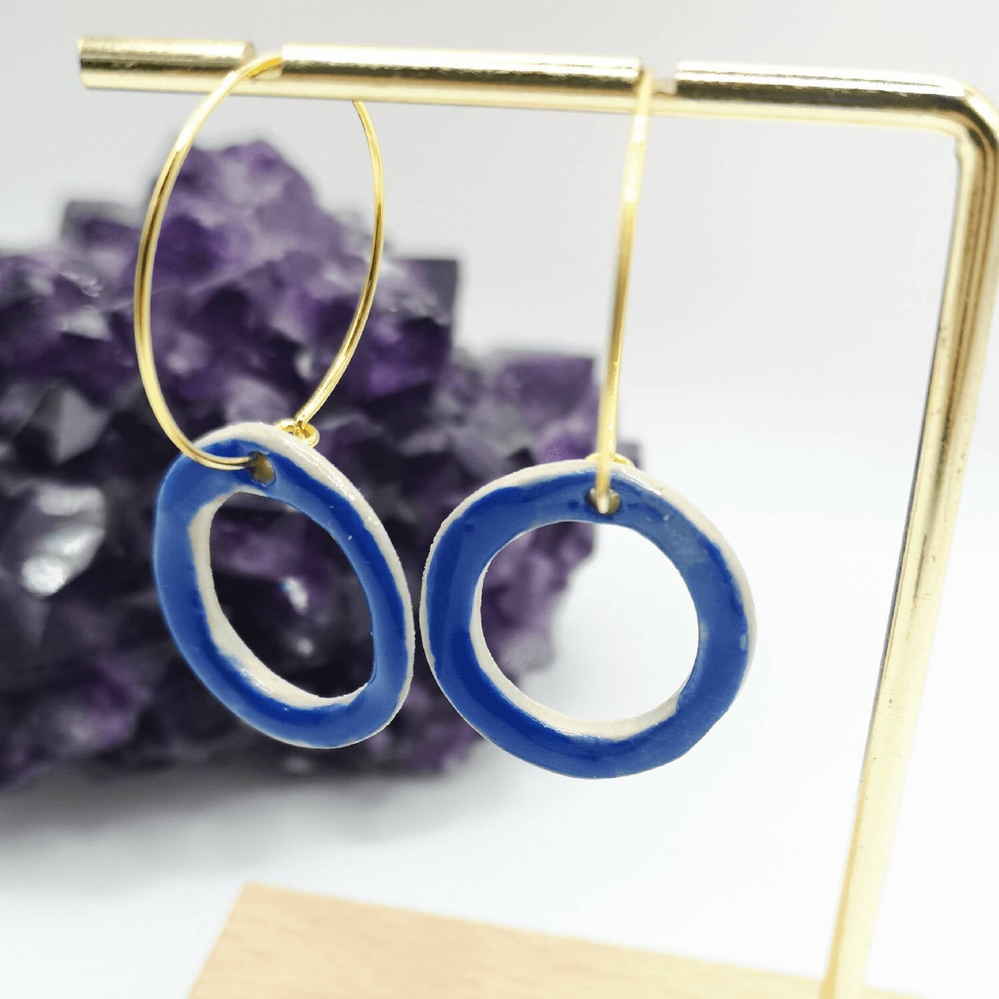 Boucles d oreilles bleu cercle moderne corinne ceramique aix en provence  artisanat d exception luxe