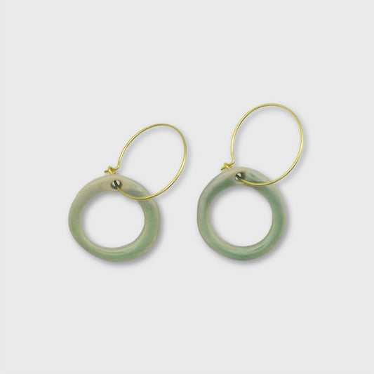 Boucles d'oreilles cercle vert et or pour femme moderne artisanat d'exception luxe cadeau
