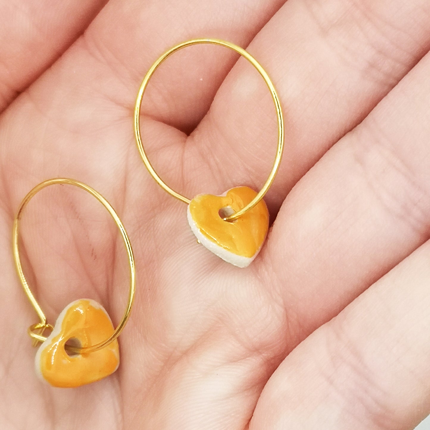 Boucles d'oreilles coeur orange et or pour femme aix en provence artisanat d'exception luxe pour fille