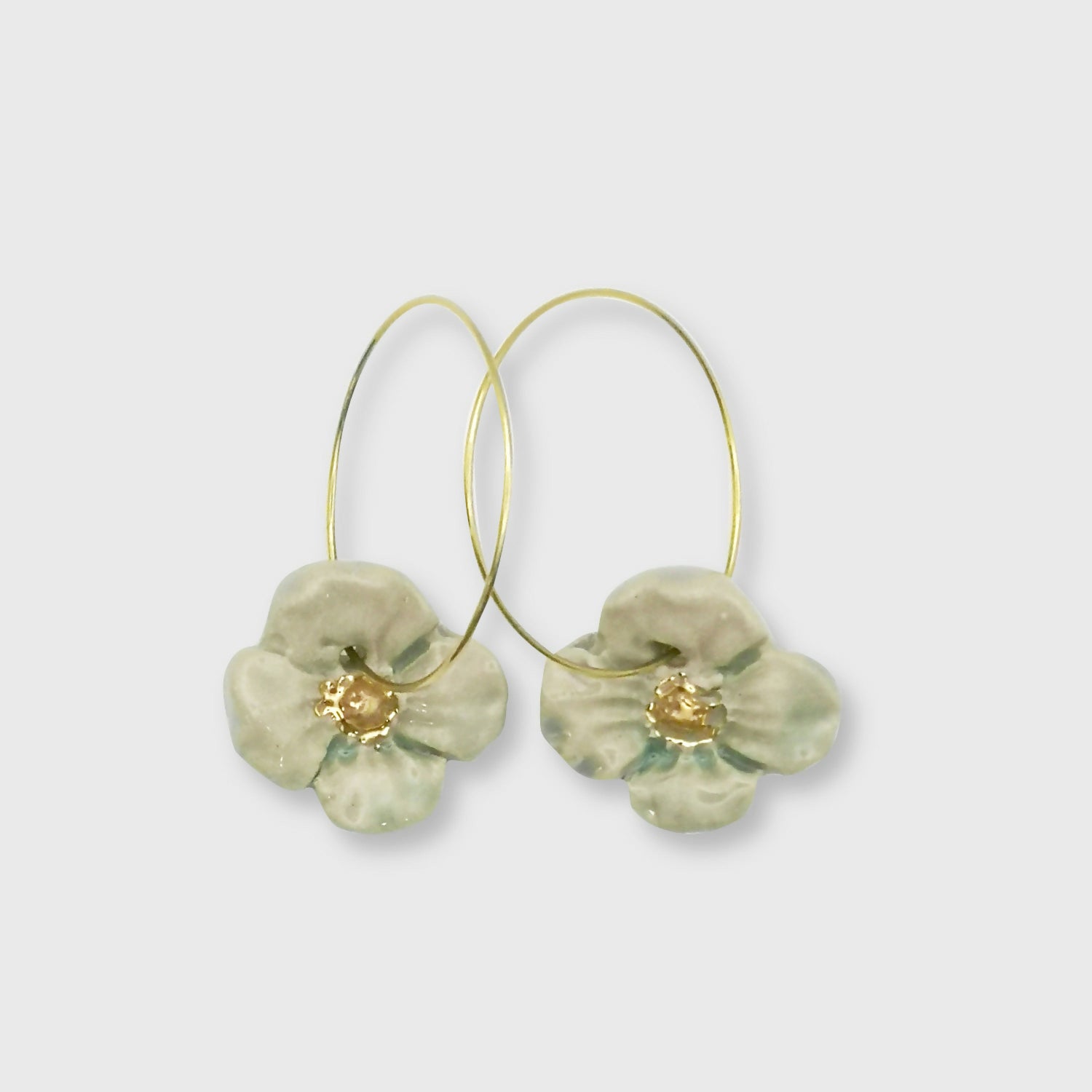 Boucles d'oreilles fleurs 4 petale or vert pendante vert et or pour femme 