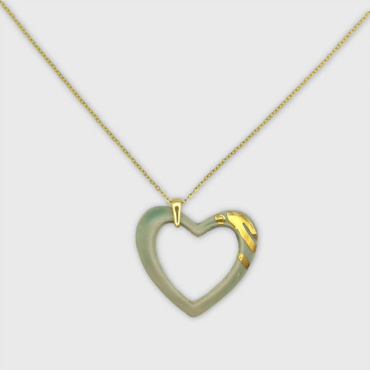 Collier Coeur vert or avec chaine moderne pour femme corinne ceramique aix en provence artisan Luxe