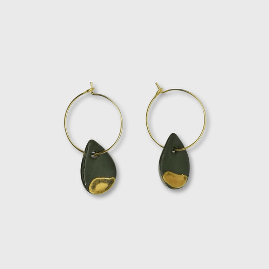 Boucles d'oreilles vert olive et or pendante pour femme idee cadeau anniversaire artisan made in France