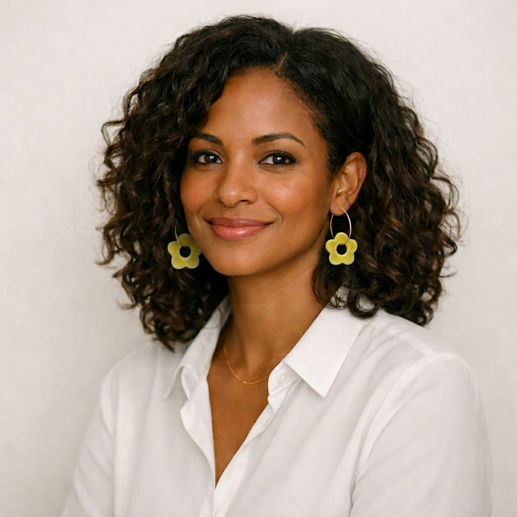 Femme portant des boucles d oreilles jaune vif pendante Corinne Ceramique