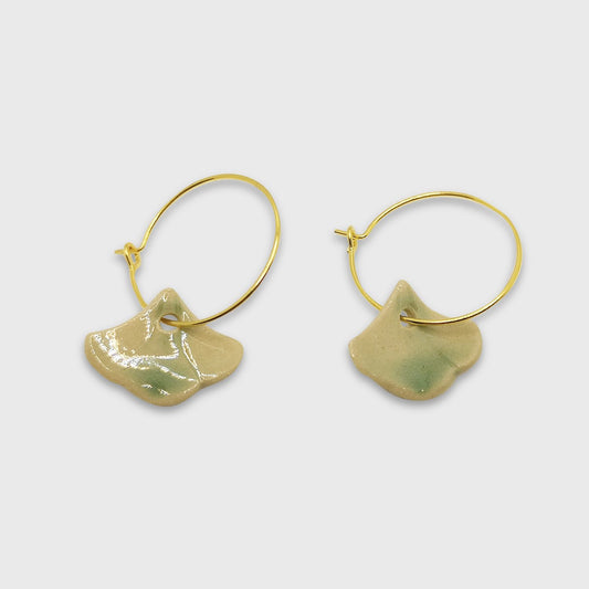 Boucles d'oreilles pendantes Ginkgo verte pour femme