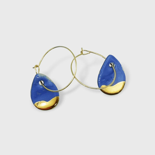 Boucles d'oreilles gouttes bleu Klein Roi or pendante pour femme Made in France
